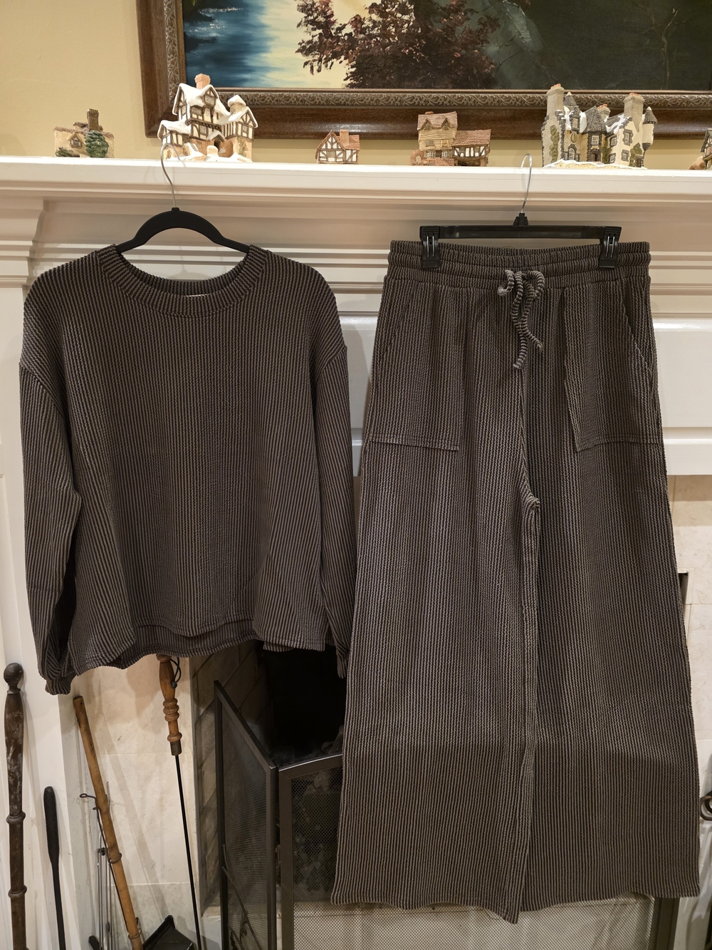 Zenana Outfitters Ribbed Wide-Leg Pants Set in Chocolate Brown